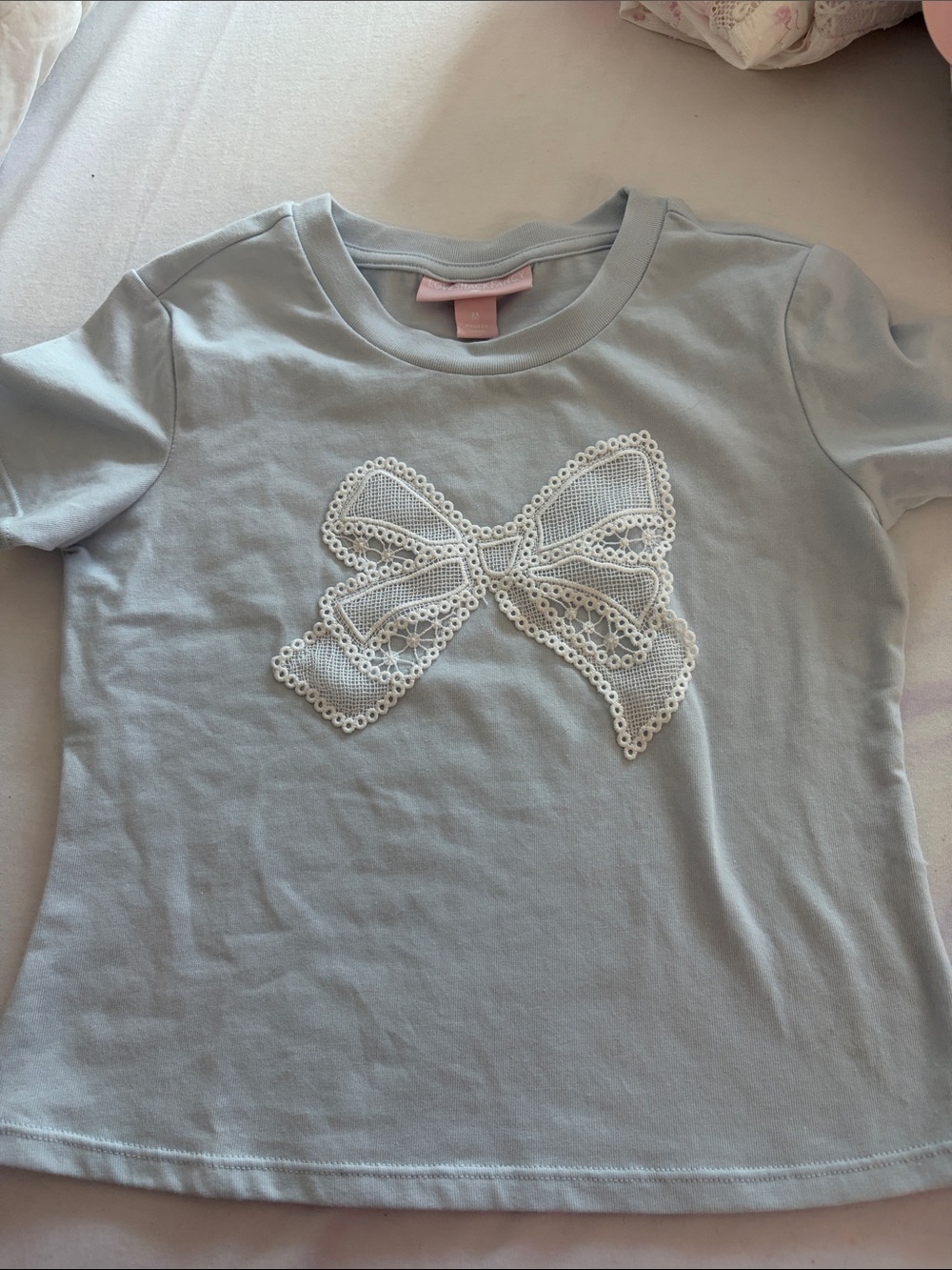 Kids Light Blue Tee with Decorative White Bow